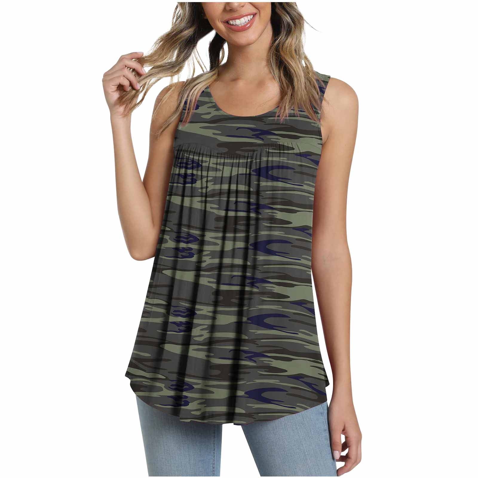Women's Sleeveless Tank Top - Flag Pattern Henley, Polyester/Spandex, S-4XL, Summer Casual
