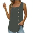 thumbnail image 1 of Summer Saving Wycnly Womens Tank Tops Casual Button Down Plus Size Pleated Swing Tunic Shirts Vest Summer Trendy Solid Square Neck Sleeveless Shirts Blouse Gray XXL, 1 of 5