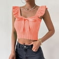 thumbnail image 1 of Summer Saving Wycnly Womens Tank Tops Casual Ruffle Sleeve Knitted Cotton Cropped Tops with Bow Summer Fashion Solid Square Neck Sleeveless Shirts Blouse Pink m, 1 of 3