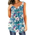 thumbnail image 1 of Summer Saving Wycnly Womens Tank Tops Floral Round Neck Sleeveless Shirts Button Down Loose Flowy Pleated Swing Vest Tunic Blue S Up to 65% off, 1 of 7