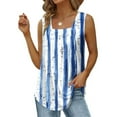 thumbnail image 1 of Summer Saving Wycnly Womens Tank Tops Lightweight Loose Pleated Swing Casual Tunic Vest Tops Summer Fashion Striped Print Square Neck Sleeveless Shirts Blouse Light Blue XL, 1 of 5