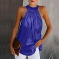 thumbnail image 1 of Summer Saving Wycnly Womens Tank Tops Party Club Sexy off Shoulder Sequin Pleated Swing Vest Tops Summer Fashion Solid Halter Sleeveless Shirts Blouse Blue XXL, 1 of 6