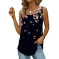 thumbnail image 1 of Summer Saving Wycnly Womens Tank Tops Pleated Swing Tank Tops Comfy Breathable Tunic Summer Fashion Floral Print Square Neck Sleeveless Shirts Blouse Black l, 1 of 4