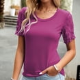 thumbnail image 1 of Summer Saving Wycnly Womens Tops Dressy Casual Beach Going out Fashion Puff Sleeve Slim Fit Lightweight Tunic Shirts Summer Short Sleeve Round Neck Tops Solid Blouse Hot Pink XL, 1 of 5