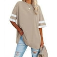 thumbnail image 1 of Wycnly Womens Tops Dressy Casual Casual Comfy Breathable Loose Fit Oversized Pullover Tshirts Summer Short Sleeve Round Neck Tops Striped Print Blouse Beige XXL, 1 of 6