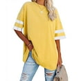 thumbnail image 1 of Wycnly Womens Tops Dressy Casual Fashion Breathable Comfy Loose Fit Oversized Workout Tshirt Summer Short Sleeve Crewneck Tops Striped Print Blouse Yellow m, 1 of 6