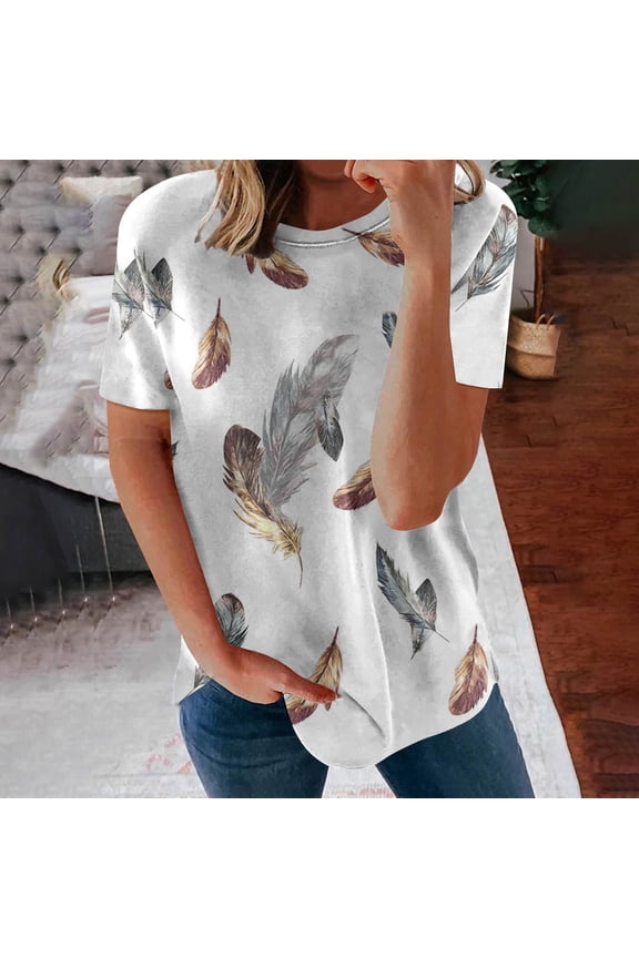 Summer Saving Wycnly Womens Tops Dressy Casual Going out Fashion Comfy Lightweight Loose Fit Pullover Tees Shirts Summer Short Sleeve Crewneck Tops Leopard Print Blouse Gray s