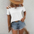 thumbnail image 1 of Summer Saving Wycnly Womens Tops Dressy Casual Going out Sexy off Shoulder Strap Keyhole Tunic Tees Shirts Summer Short Sleeve Round Neck Tops Solid Blouse White m, 1 of 7