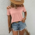 thumbnail image 1 of Summer Saving Wycnly Womens Tops Dressy Casual Going out Sexy off Shoulder Strap Keyhole Tunic Tees Shirts Summer Short Sleeve Round Neck Tops Solid Blouse Pink l, 1 of 7