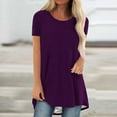 thumbnail image 1 of Summer Saving Wycnly Womens Tops Dressy Casual Loose Fit Comfy Breathable Ladies Mid-Length Tunic Shirts Summer Short Sleeve Crewneck Tops Solid Blouse Purple l, 1 of 5