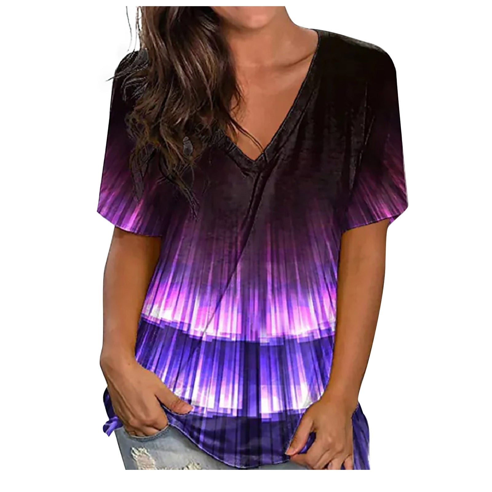  Womens Plus Size Tops Dressy Casual Summer Tie Dye Gradient  Clothes Workout Tops for Women V Neck Short Sleeve Spring New Edition T  Shirts for Women Casual Graphic Blouses Ribbed with