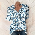 thumbnail image 1 of Summer Saving Wycnly Womens Tops Leaves Print Short Sleeve V-Neck Tee Shirts Summer Button Down Lapel Plus Size Cotton Linen Blouse with Pocket Blue M Clearance Clothes, 1 of 7
