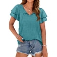 thumbnail image 1 of Summer Saving Wycnly Womens Tops Plain Short Sleeve V-Neck Tee Shirts Summer Casual Solid Ruffle Sleeve Loose Fit Blouse with Tie Green M Clearance Clothes, 1 of 7