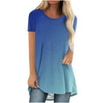 thumbnail image 1 of Summer Saving Wycnly Womens Tops Summer Short Sleeve Round Neck Gradient Print Tee Shirts Ladies Casual Loose Fit Breathable Tunic Blouses Blue l Under $5, 1 of 4