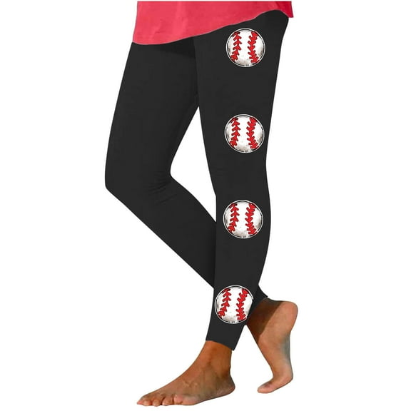 Summer Saving!YANHAIGONG Baseball Print Workout Leggings for Women,Leggings for Women 2024 Casual Comfy High Waisted Baseball Print Yoga Leggings Workout Running Stretchy Pants
