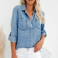 thumbnail image 1 of Summer YANHAIGONG Women Jean Shirt Denim,Womens Lightweight Denim Button Down Shirt,Women's Button Down Denim Shirt Casual Collared Long Sleeve Pocket Blouses, 1 of 9