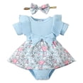 thumbnail image 1 of Summer Saving! Yievot Infant Baby Girl Jumpsuit Spring Summer Outfit Set Rabbit Romper Dress Ruffles Short Sleeve Clothes With Bow Headband 0-18 Months 2024 Baby Clothes Gifts on Clearance, 1 of 5