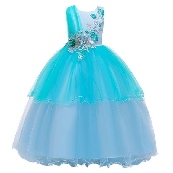 Summer Saving! Yievot Kids Girls Princess Floral Embroidery Tulle Bridesmaid Pageant Gown Birthday Party Wedding Little Girl Dress 3-11 Years 2024 Summer Girls Dresses Clothes on Clearance