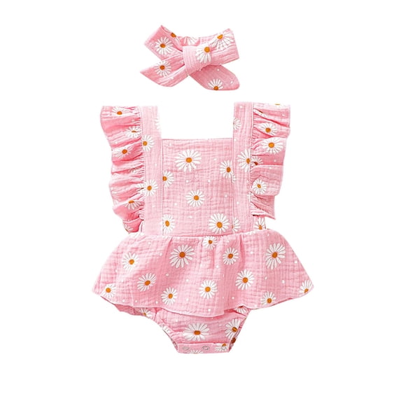 Summer Saving! Yievot Summer Newborn Baby Girl Bodysuit Romper Clothes Vintage Cute Flower Printed Sleeveless Infant Baby Girl Jumpsuit+Headbands 2Pcs Set On Clearance 3-18 Months