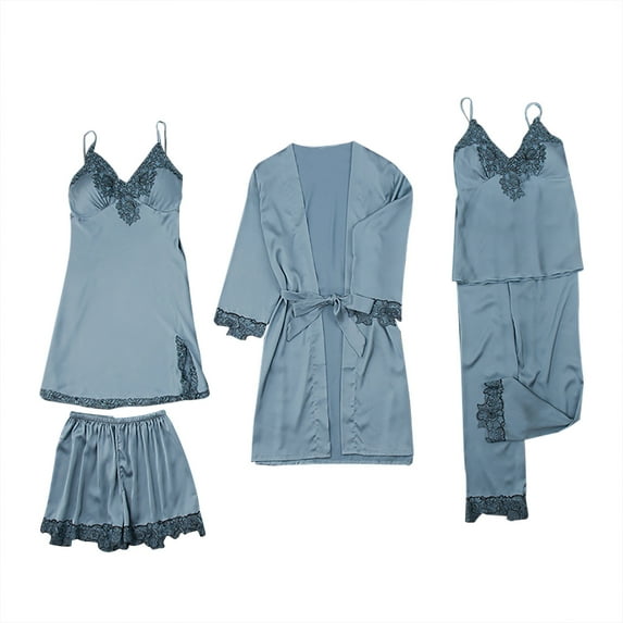 Summer Saving! Yievot Womens 5 Piece Pajama Sets Solid Causal Sleepwear Lace Trim Pjs Set Soft Loungewear Set For Womens Womens Fashion Summer Clothes on Clearance