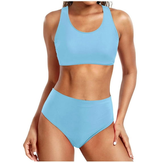 Summer Saving pimelu Bathing Suit for Women Bikini Set for Women Two Piece Swimsuits Bikini Swimsuits with Padded Solid High Waist Tummy Control Athletic Swimsuit Women's Swimsuits