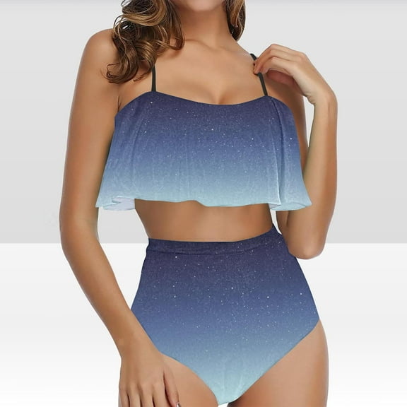 Summer Saving pimelu Bathing Suit for Women Bikini Set for Women Two Piece Swimsuits Tummy Control Swimsuit Fashion Gradient Print High Waist Strap Swimsuits Swimsuits