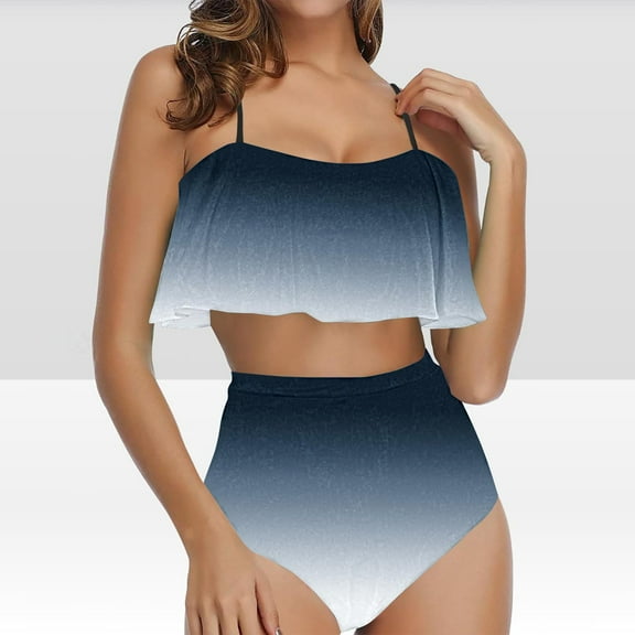Summer Saving pimelu Bathing Suit for Women Bikini Set for Women Two Piece Swimsuits Tummy Control Swimsuit Fashion Gradient Print High Waist Strap Swimwear Swimsuits