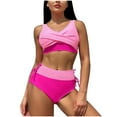 thumbnail image 1 of Summer Saving pimelu Bathing Suit for Women Bikini Sets for Women Two Piece Swimsuits Tummy Control Swimsuit Front Twistted Knotted High Waist Drawstring Bathing Suits Swimming Suits for Women, 1 of 6