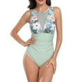 thumbnail image 1 of Summer Saving pimelu Bathing Suit for Women One Piece Swimsuit for Women Tankini Swimsuit Modest Swimsuit Beach Leaves Print Mesh Patchwork Tummy Control Bathing Suit Bathing Suits, 1 of 4
