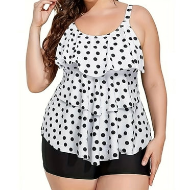 Summer Saving pimelu Bathing Suit for Women Tankini Swimsuits for Women Plus Size Swimsuits Two Piece Swimsuits Polka Dot Print Ruffle Layer High Waist Modest Swimwear Bathing Suit