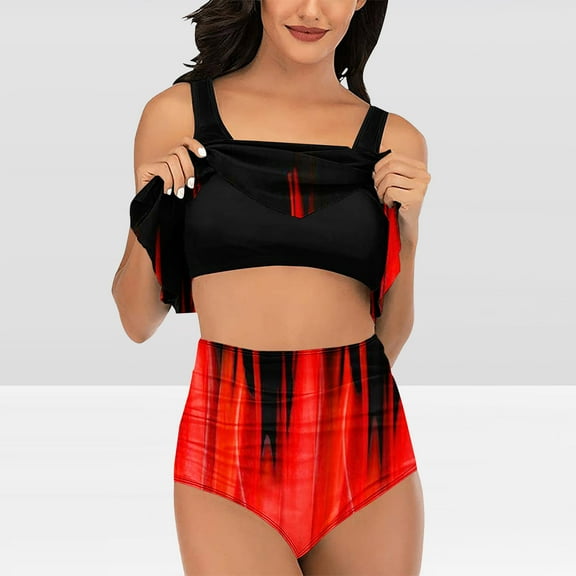 Summer Saving pimelu Bathing Suit for Women Tankini Swimsuits for Women Two Piece Swimsuits Modest Swimsuits Fashion Gradient Print High Waist Tummy Control Swim Suit Bikini