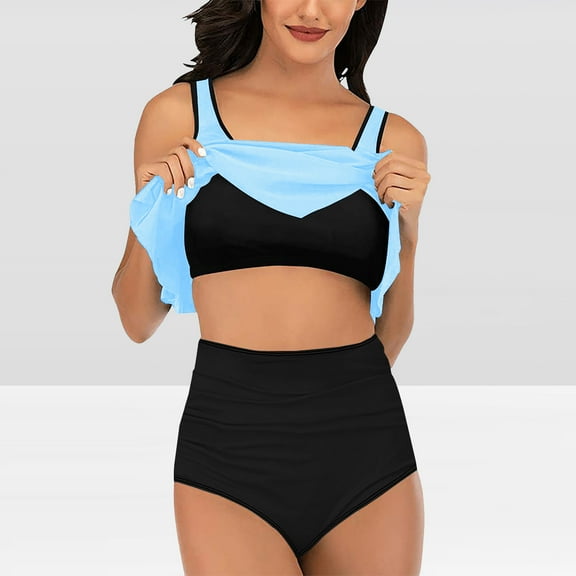 Summer Saving pimelu Bathing Suit for Women Two Piece Swimsuits for Women Tankini Swimsuits Modest Swimsuit Beach Ruffle High Waist Shorts Bikini Swimwear Tankini