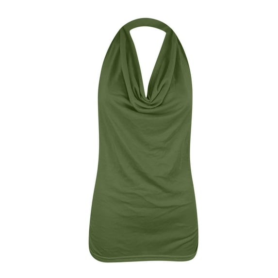 Summer Savinghs KIHOUT Summer Tops for Women, Women Fashion Solid Color V-Neck Sleeveless T-Shirt Blouse Tops (Army Green L)