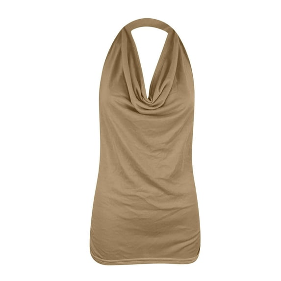 Summer Savinghs KIHOUT Summer Tops for Women, Women Fashion Solid Color V-Neck Sleeveless T-Shirt Blouse Tops (Khaki XL)