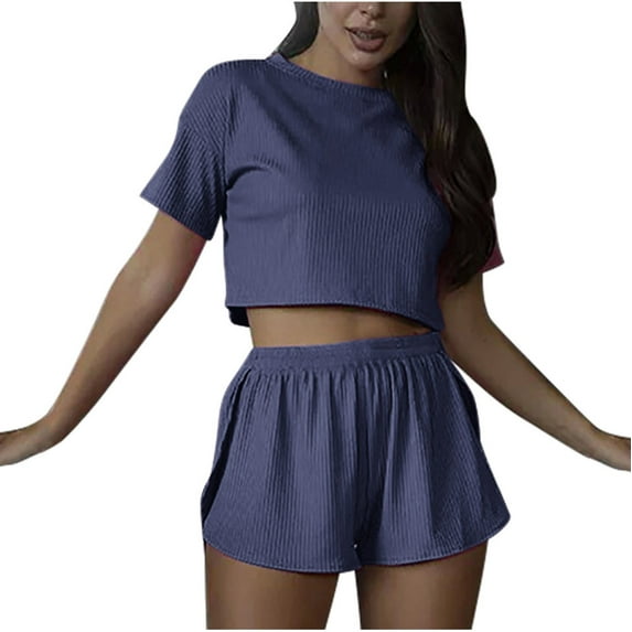 2 Piece Sets for Women Fashion Casual Solid Color Short-sleeved Shorts Set Short-sleeved Crew-neck Top/shirt Set