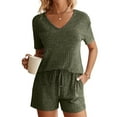 thumbnail image 1 of 2 Piece Sets for Women Fashion V Neck Short Sleeve Blouse +Loose Pockets Pants Sets, 1 of 9
