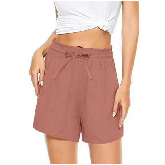TAGOLD Summer Shorts for Womens,Women's Summer Fashion Casual Elastic Waist Solid Bandage Pocket Short Pant