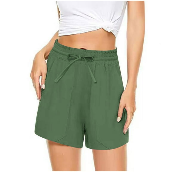 TAGOLD Summer Shorts for Womens,Women's Summer Fashion Casual Elastic Waist Solid Bandage Pocket Short Pant
