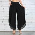 thumbnail image 1 of Summer Savings 2023! Zpanxa Work Pants for Women Casual Solid Lace Elastic Waist Wide Lag Pants Straight Long Trousers Pants Athletic Lounge Pants Black XXL, 1 of 6