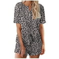 thumbnail image 1 of Abomasnow Lounge Sets for Women 2 Piece Leopard Print Outfits Short Sleeve Button Down Top and Drawstring Ruffle Hem Shorts Pajama Sets Tracksuit Sweatsuits, 1 of 4