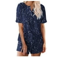 thumbnail image 1 of Summer Savings 2024 Abomasnow Lounge Sets for Women 2 Piece Star Print Outfits Short Sleeve Button Down Top and Drawstring Ruffle Hem Shorts Pajama Sets Tracksuit Sweatsuits, 1 of 4
