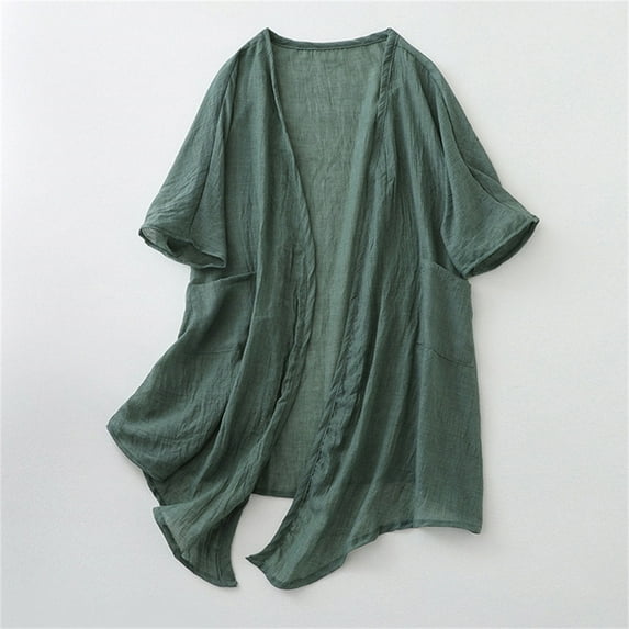 Abomasnow Womens Ultra-Thin Cotton Kimono Cardigans Summer Lightweight Short Sleeve Open Front Long Outwear with Pockets