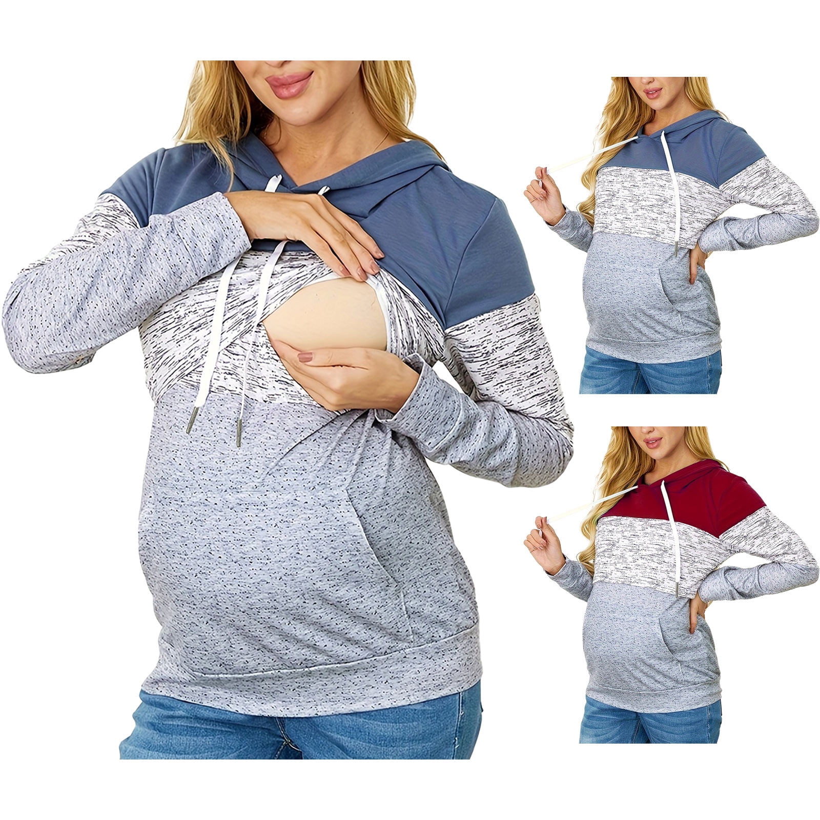 Bovxnpu Summer Women's Long Sleeve Maternity Shirt,Nursing Tops for