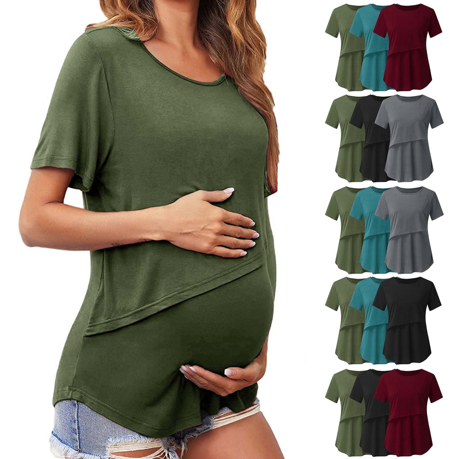 Bovxnpu Summer Women's Round Neck Maternity Tops,Women Short Sleeve