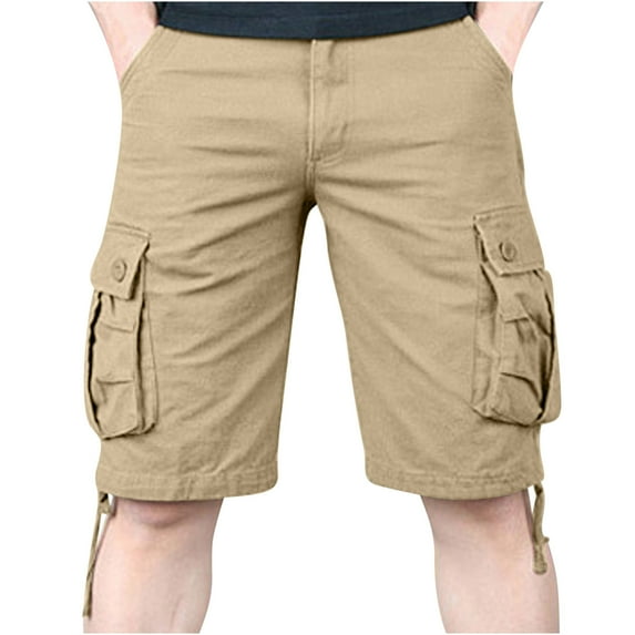 Summer Savings 2024 HOOMEUMY Men's Cargo Shorts Relaxed Fit Multi-Pockets Straight Summer Shorts with Drawstring Khaki 16
