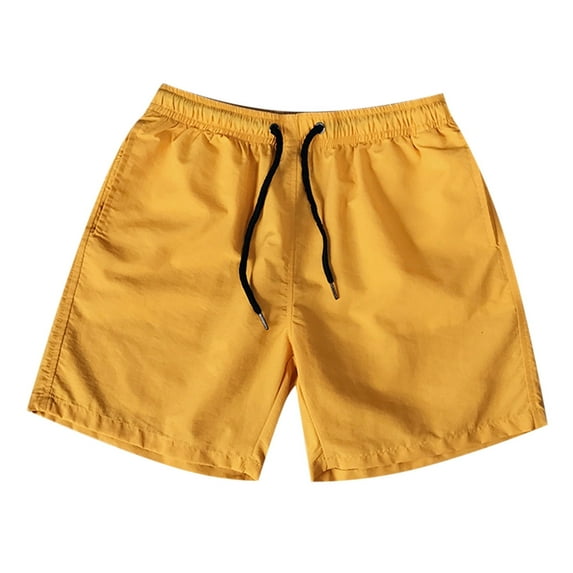HOOMEUMY Men's Summer Straight Fit Pull-On Drawstring Elastic Waist Cropped Beach Shorts with Pockets lemon yellow 12