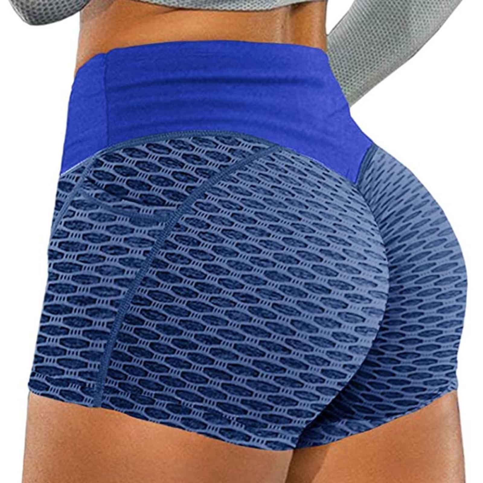 SEASUM Women's Booty Lifting Workout Shorts – Brazilian Scrunch Butt Lift Anti-Cellulite Shorts (Honeycomb Blue, Small)