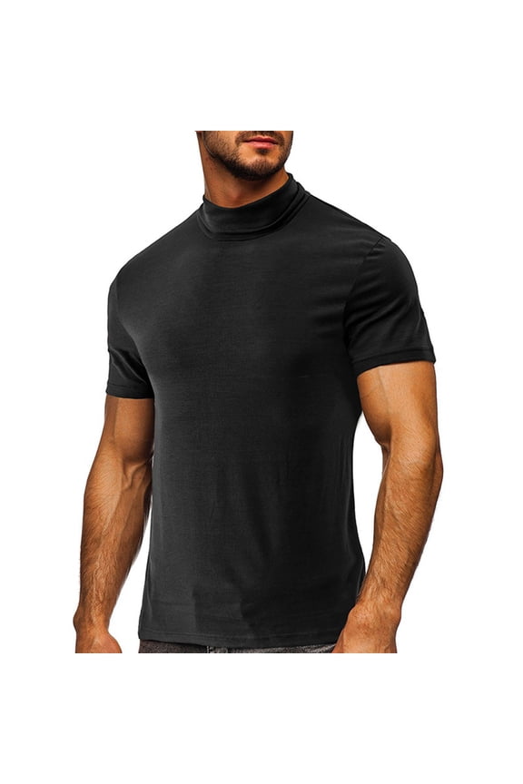 Summer Tops for Men Solid Color Casual Mock Neck Short Sleeve Shirts Basic Slim Fit Tunic Blouse Workout Going Out Tops