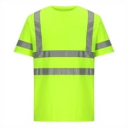 Summer Savings 2024! Pitauce Work Shirts for Men Safety Reflective Strip Crew Neck Short Sleeve Tops Lightweight Breathable Mesh High Visibility Top with Pocket on Clearance