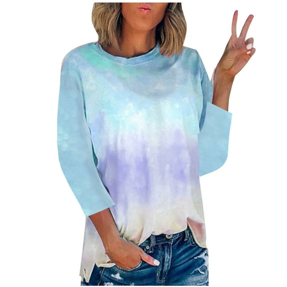 TAGOLD Womens 3/4 Long Sleeve Summer Tops, Fashion Women's Summer Round-Neck 3/4 Sleeve Print Casual Outing Blouses Tops